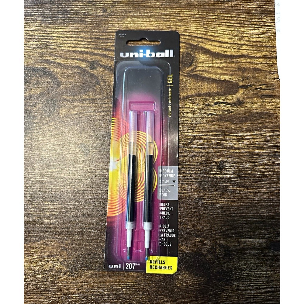 uni-ball 207 Gel Pen Refills 0.7mm Medium Black Ink 2 Pack 70207